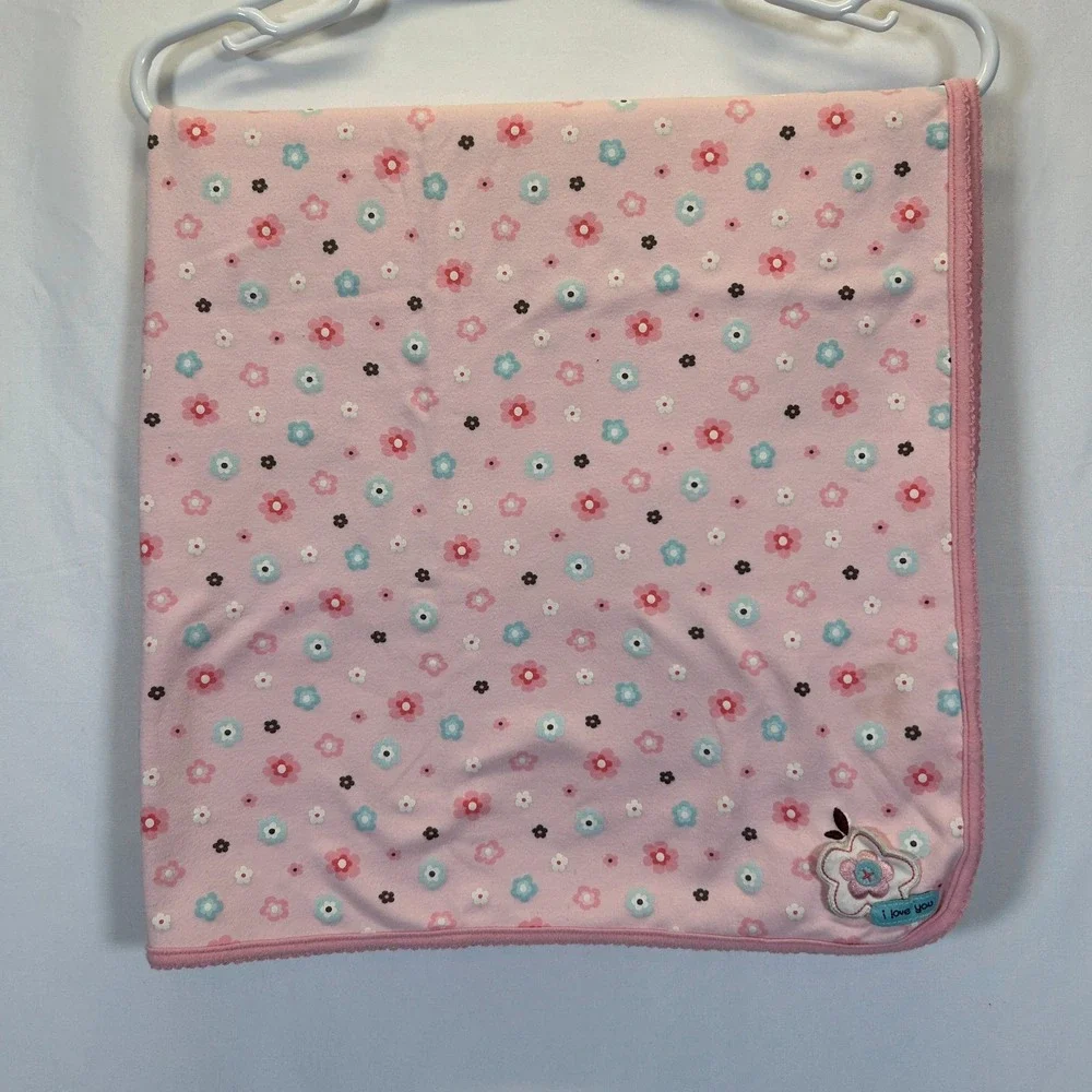 Carters Pink Baby Blanket Flowers I Love You Just One Year Vintage Cottage Y2K